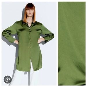 Zara Green Satin Button Top | S